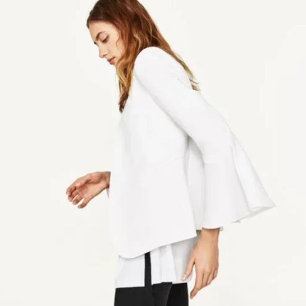 Zara White Bell Sleeve Blazer Jacket Size Medium